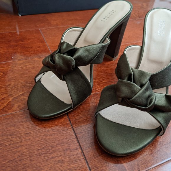 NWT Barneys Olive Satin Heels "Laila" - Picture 6 of 11